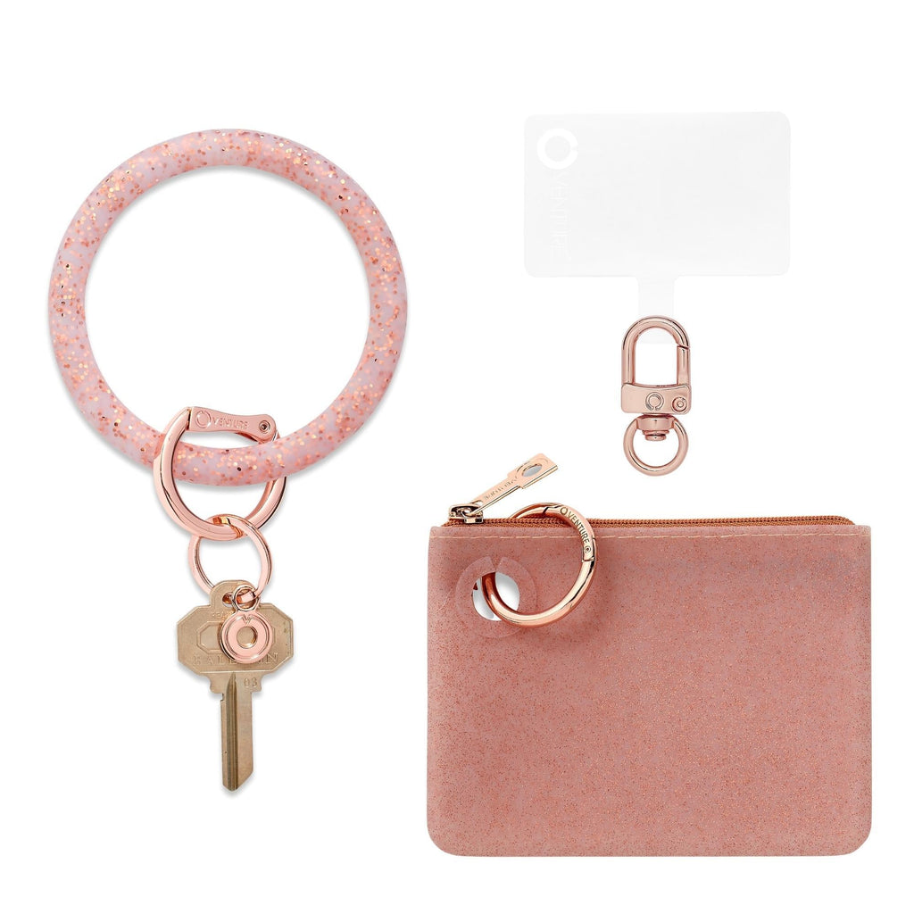 Mini Pouch Wristlet Set - Rose Gold Confetti