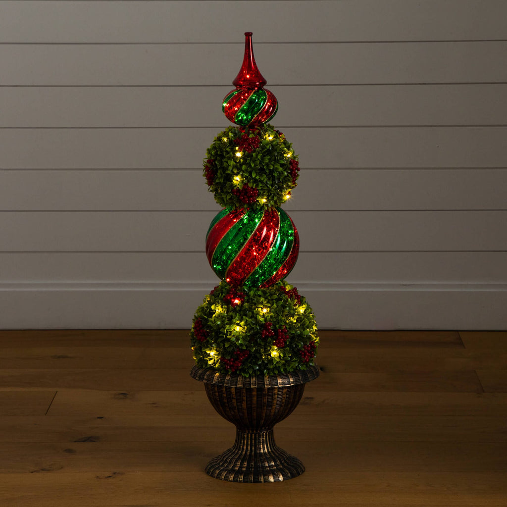 3' Pre-Lit Artificial Christmas Ornament Boxwood Topiary Tree with 70 Warm White LED Lights - Che Cose Belle