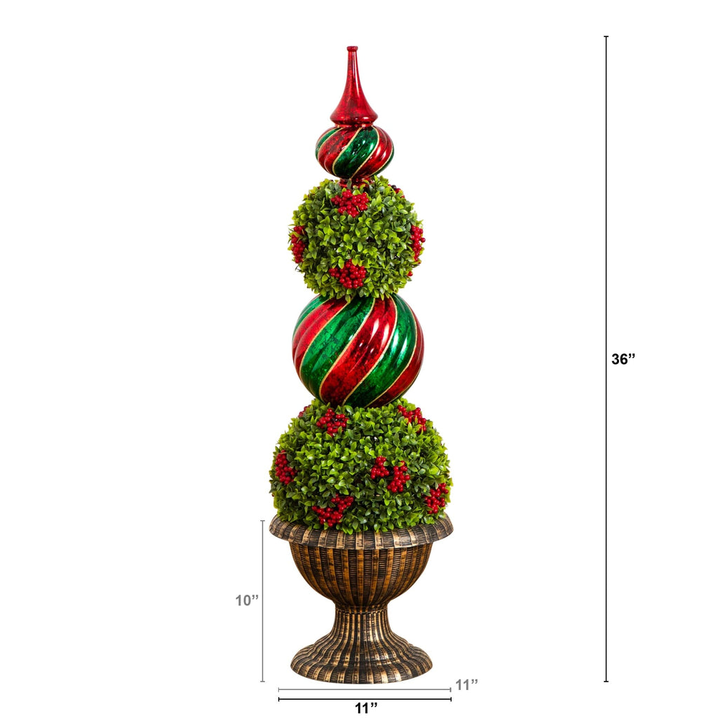 3' Pre-Lit Artificial Christmas Ornament Boxwood Topiary Tree with 70 Warm White LED Lights - Che Cose Belle