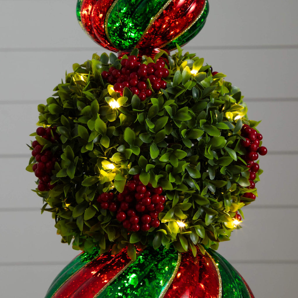 3' Pre-Lit Artificial Christmas Ornament Boxwood Topiary Tree with 70 Warm White LED Lights - Che Cose Belle