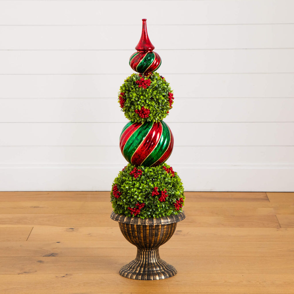 3' Pre-Lit Artificial Christmas Ornament Boxwood Topiary Tree with 70 Warm White LED Lights - Che Cose Belle