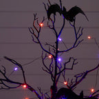 3' Pre-Lit Artificial Halloween Black Spooky Twig Tree with Bats and 100 Orange & Purple LED Lights - Che Cose Belle