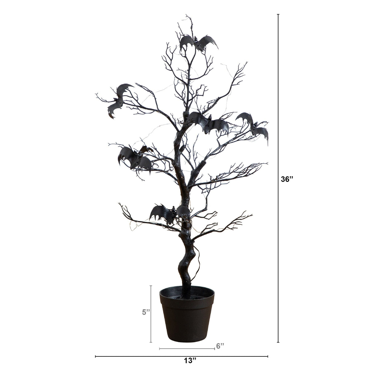 3' Pre-Lit Artificial Halloween Black Spooky Twig Tree with Bats and 100 Orange & Purple LED Lights - Che Cose Belle