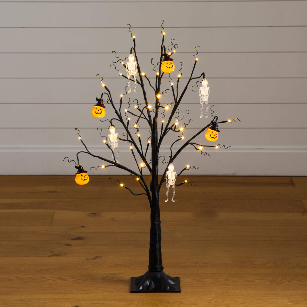3' Pre-Lit Artificial Halloween Pumpkins and Skulls Ornament Tree with 48 Warm White LED Lights - Che Cose Belle