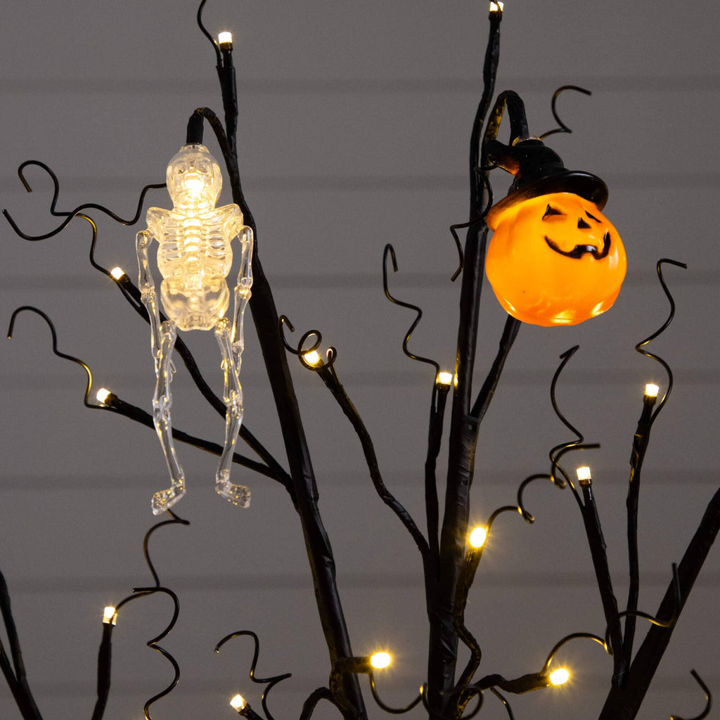 3' Pre-Lit Artificial Halloween Pumpkins and Skulls Ornament Tree with 48 Warm White LED Lights - Che Cose Belle
