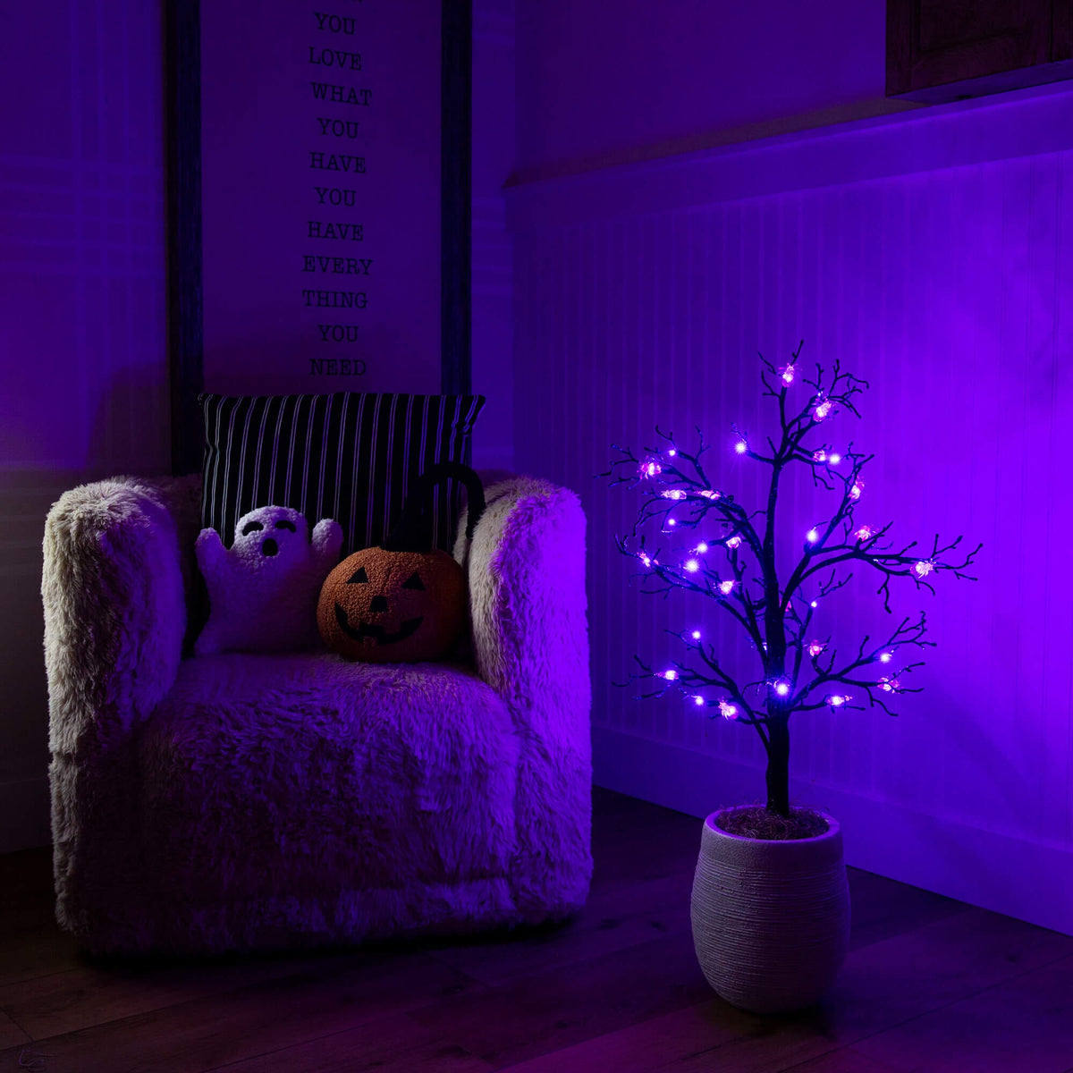 3' Pre-Lit Artificial Halloween Spider Twig Tree with 36 Purple LED Lights - Che Cose Belle