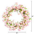 30” Artificial Pink Cherry Blossom Wreath - Che Cose Belle