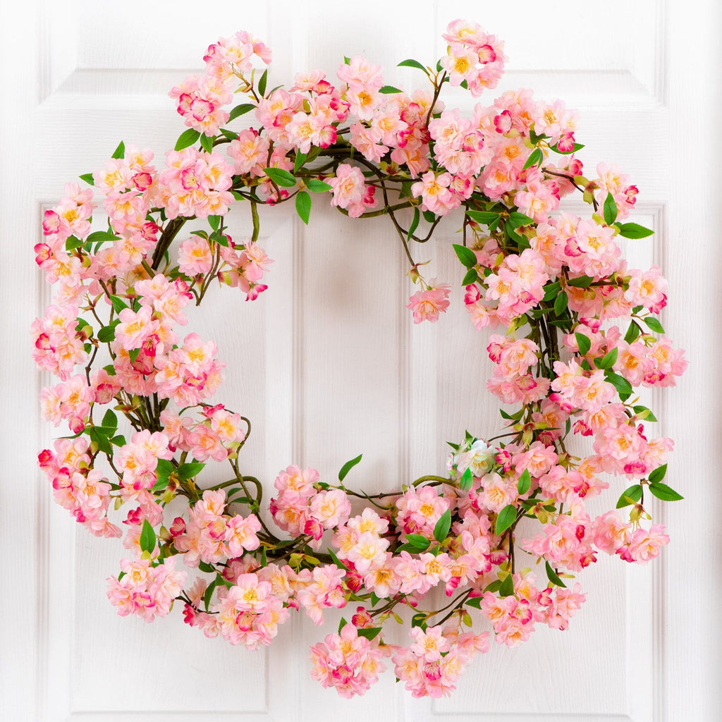 30” Artificial Pink Cherry Blossom Wreath - Che Cose Belle