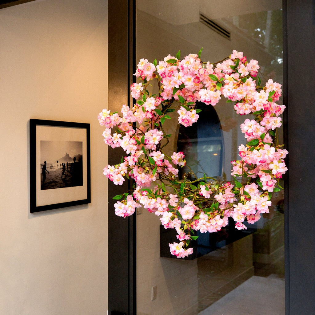 30” Artificial Pink Cherry Blossom Wreath - Che Cose Belle