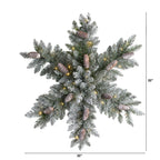 30” Pre-Lit Flocked Snowflake Artificial Dunhill Fir Wreath with Pinecones and 40 LED Lights - Che Cose Belle
