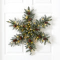 30” Pre-Lit Flocked Snowflake Artificial Dunhill Fir Wreath with Pinecones and 40 LED Lights - Che Cose Belle