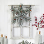 30” Pre-Lit Flocked Snowflake Artificial Dunhill Fir Wreath with Pinecones and 40 LED Lights - Che Cose Belle