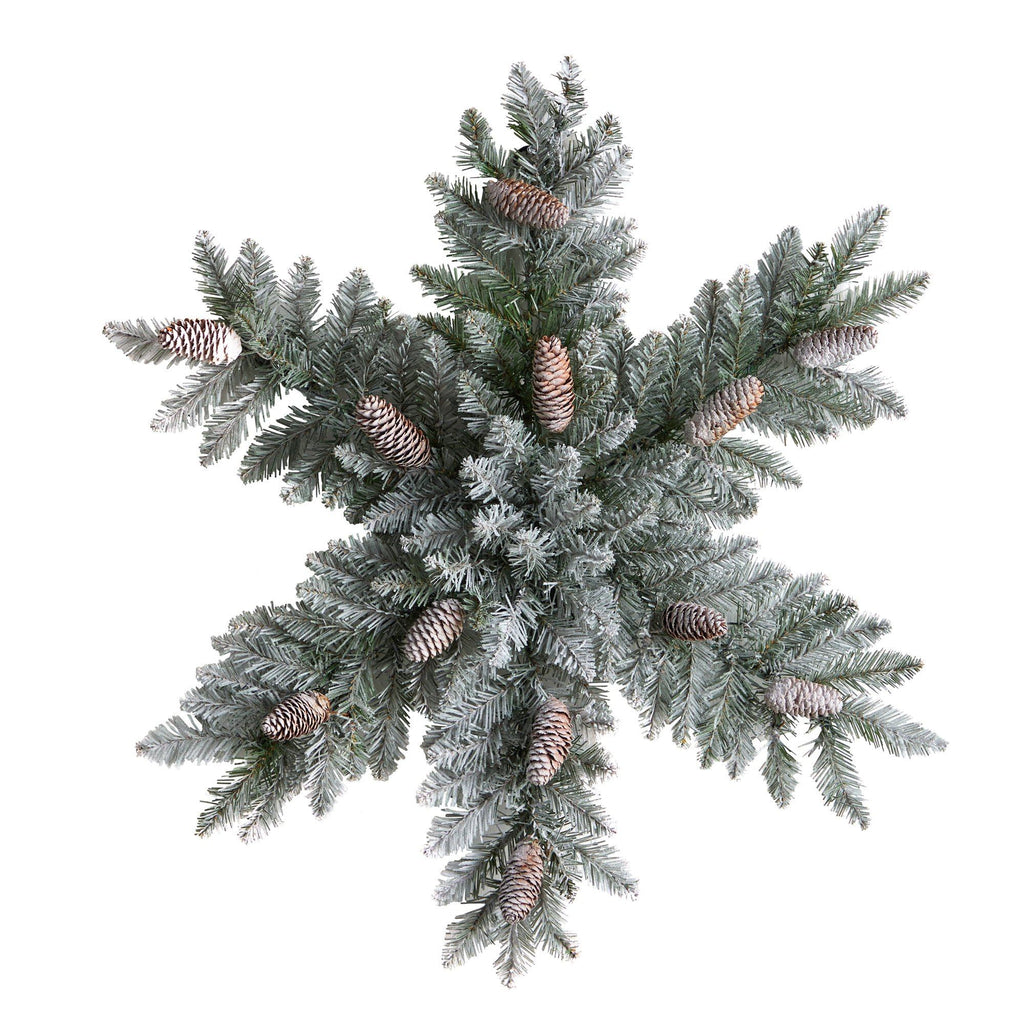 30” Pre-Lit Flocked Snowflake Artificial Dunhill Fir Wreath with Pinecones and 40 LED Lights - Che Cose Belle