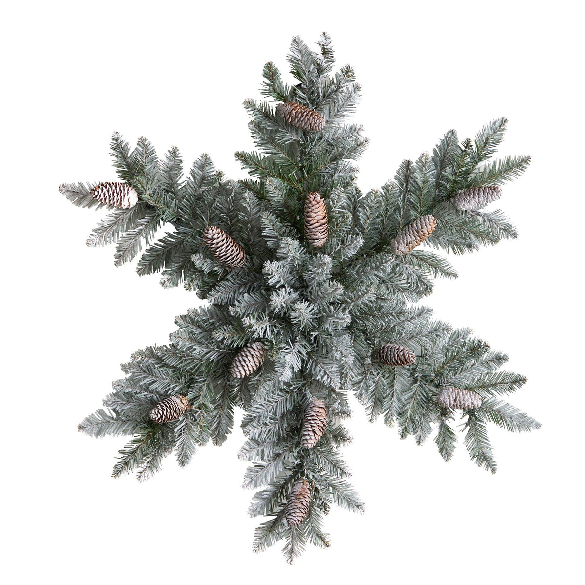 30” Pre-Lit Flocked Snowflake Artificial Dunhill Fir Wreath with Pinecones and 40 LED Lights - Che Cose Belle