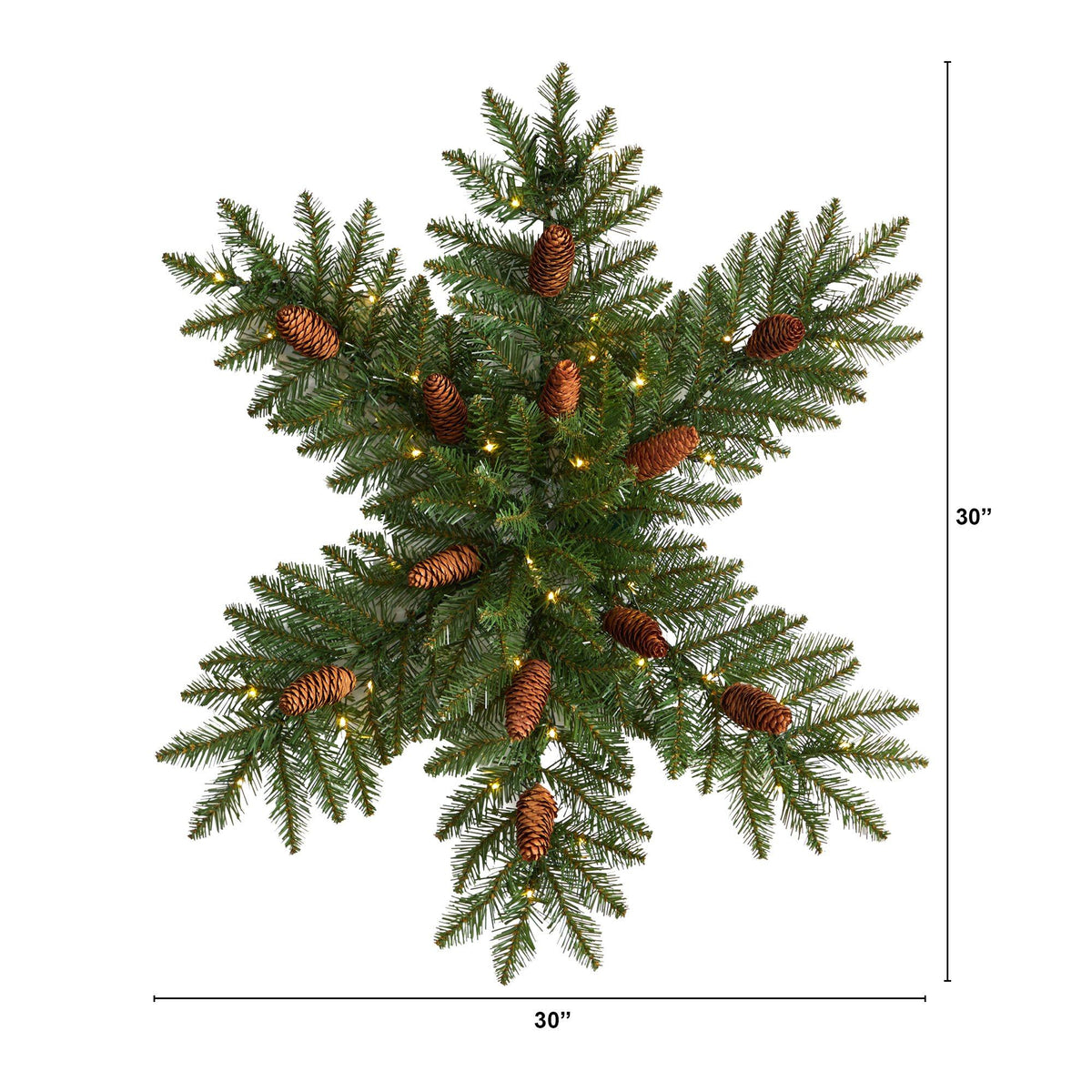 30” Pre-Lit Snowflake Artificial Dunhill Fir Wreath with Pinecones and 40 LED Lights - Che Cose Belle