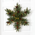 30” Pre-Lit Snowflake Artificial Dunhill Fir Wreath with Pinecones and 40 LED Lights - Che Cose Belle