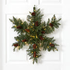 30” Pre-Lit Snowflake Artificial Dunhill Fir Wreath with Pinecones and 40 LED Lights - Che Cose Belle
