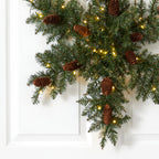 30” Pre-Lit Snowflake Artificial Dunhill Fir Wreath with Pinecones and 40 LED Lights - Che Cose Belle