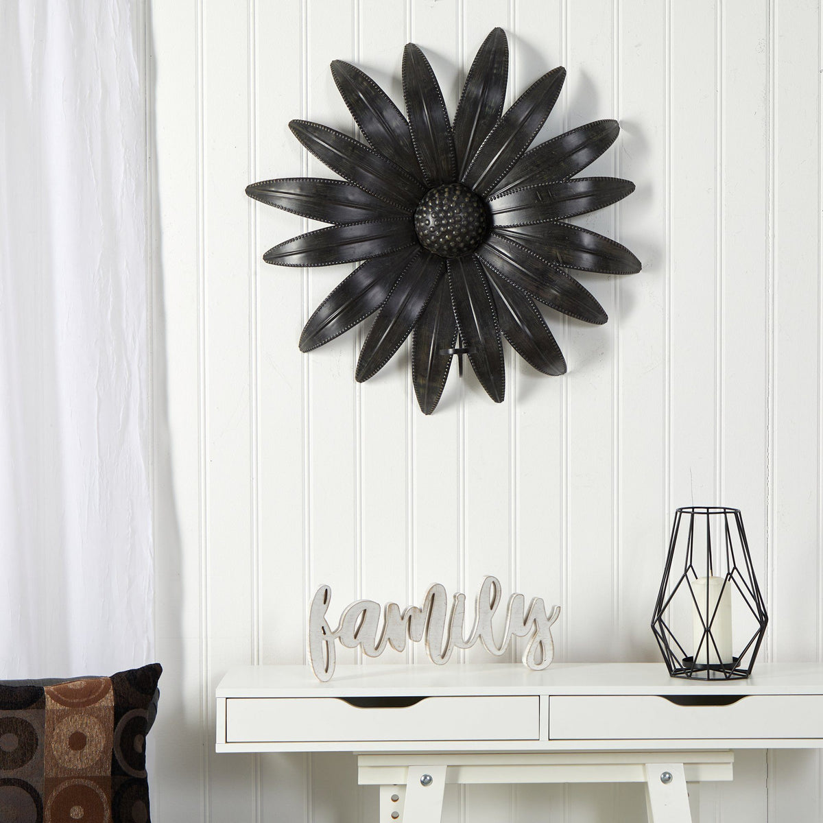 30” x 30” Brushed Metal Daisy Flower Sconce Candle Holder Wall Art Decor - Che Cose Belle
