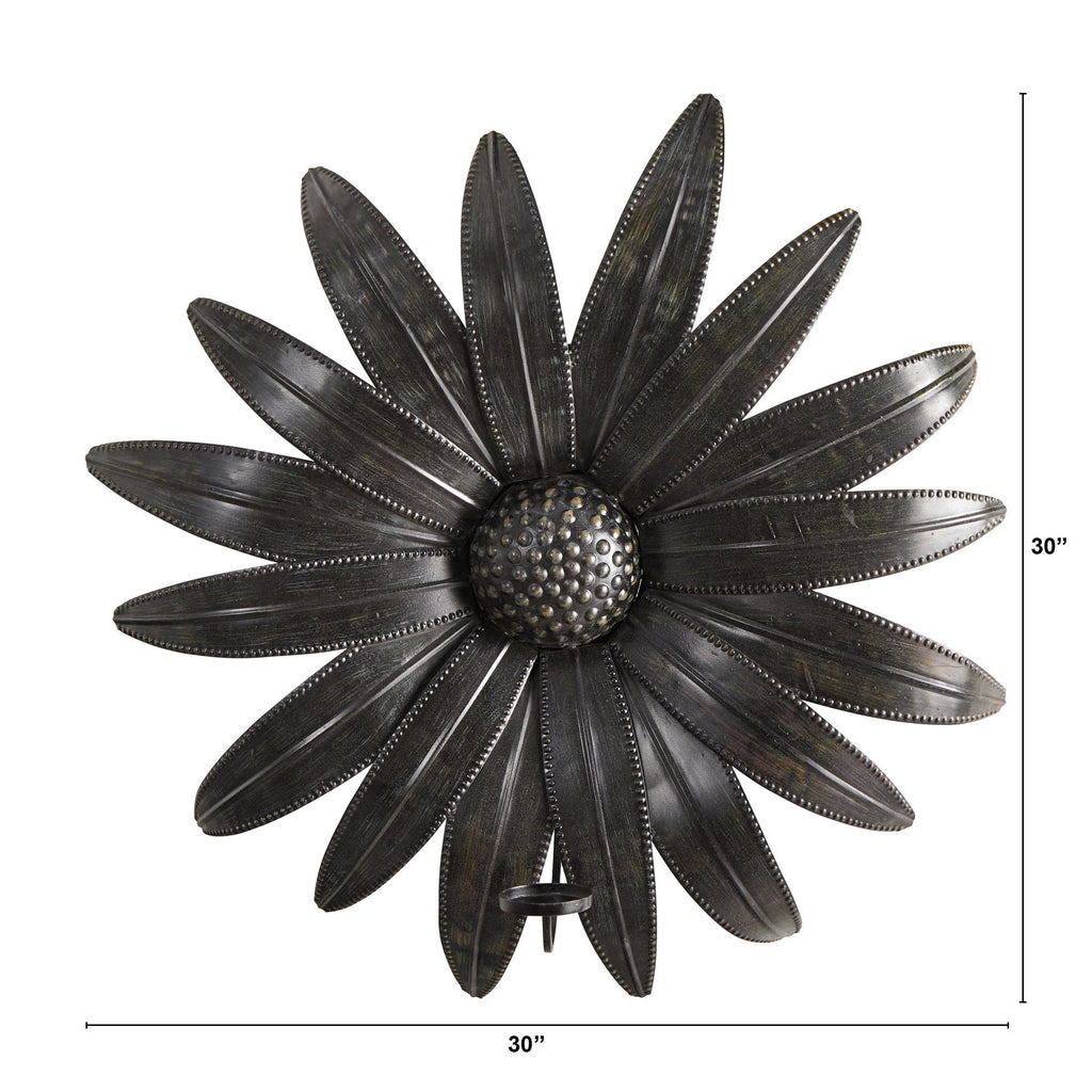 30” x 30” Brushed Metal Daisy Flower Sconce Candle Holder Wall Art Decor - Che Cose Belle