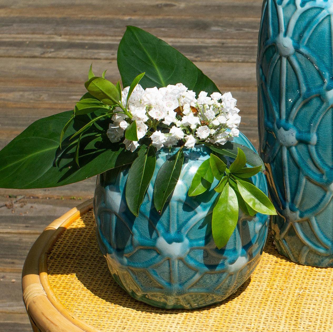Grotto Aqua Rope Emboss Round Vase - Che Cose Belle