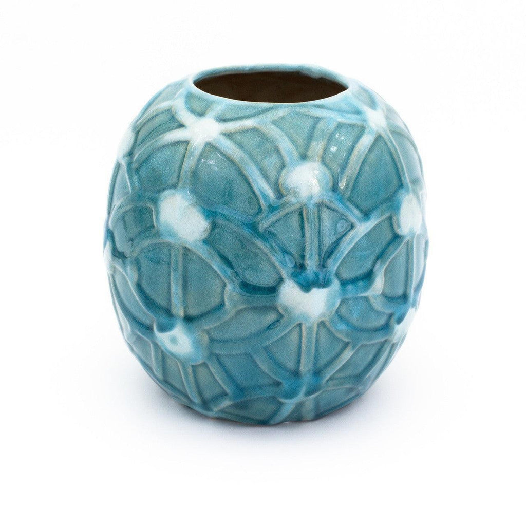 Grotto Aqua Rope Emboss Round Vase - Che Cose Belle