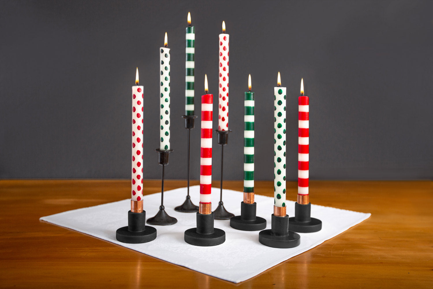 Green Dots & Stripes Tapers - Gift Box of 4