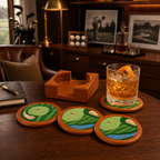 Golf Coasters, Durable Wooden Drink Coasters with Holder
