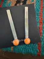 Handcrafted Orange Spiny & Sterling Silver Dangle Earrings