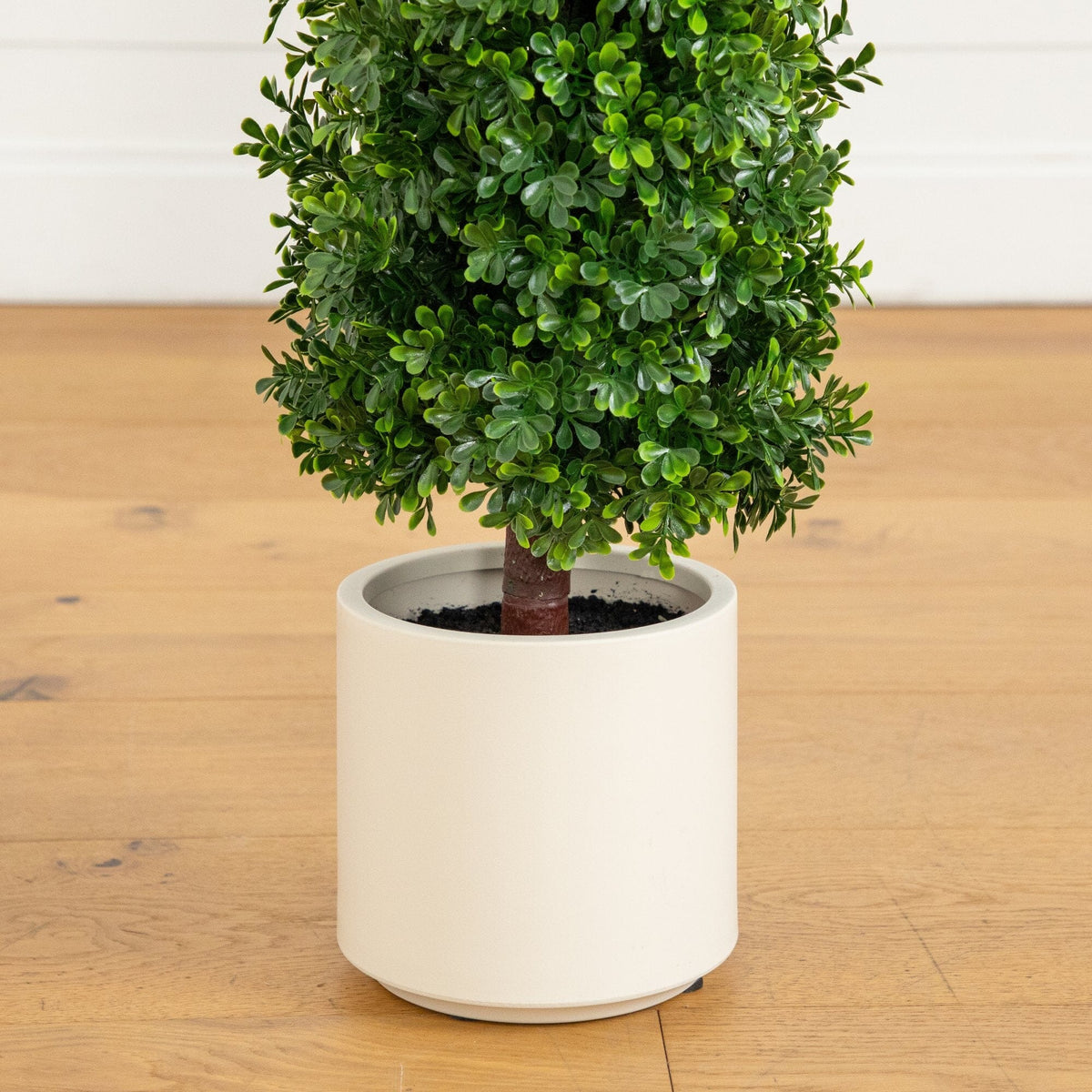 34” UV Resistant Artificial Boxwood Topiary Cone Tree in Decorative White Planter (Indoor/Outdoor) - Che Cose Belle
