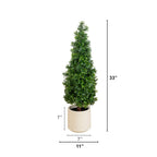 34” UV Resistant Artificial Boxwood Topiary Cone Tree in Decorative White Planter (Indoor/Outdoor) - Che Cose Belle