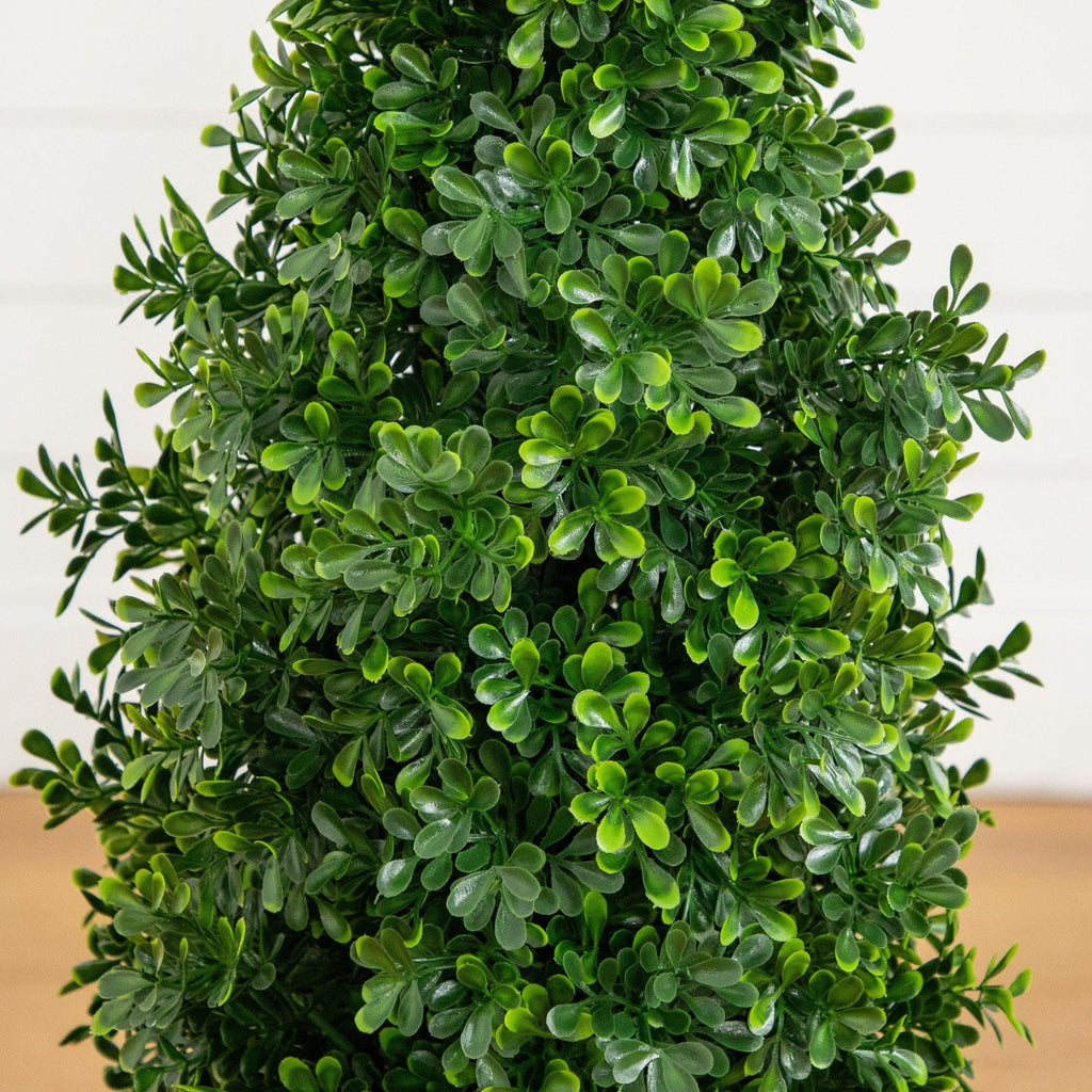34” UV Resistant Artificial Boxwood Topiary Cone Tree in Decorative White Planter (Indoor/Outdoor) - Che Cose Belle