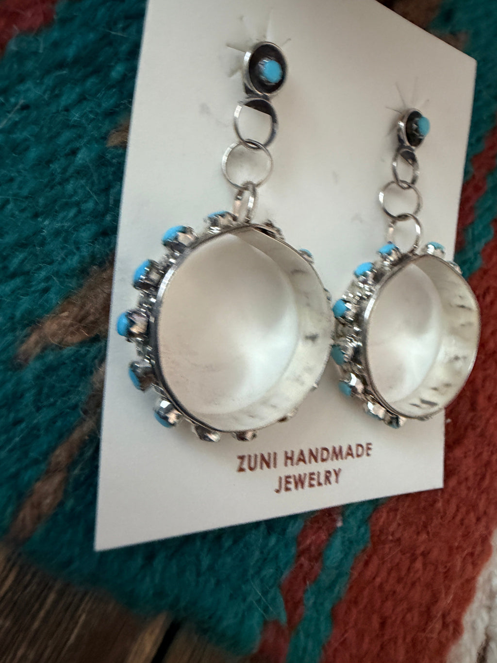 Handcrafted Sterling Silver & Turquoise Petit Point Dangle Hoop Earrings