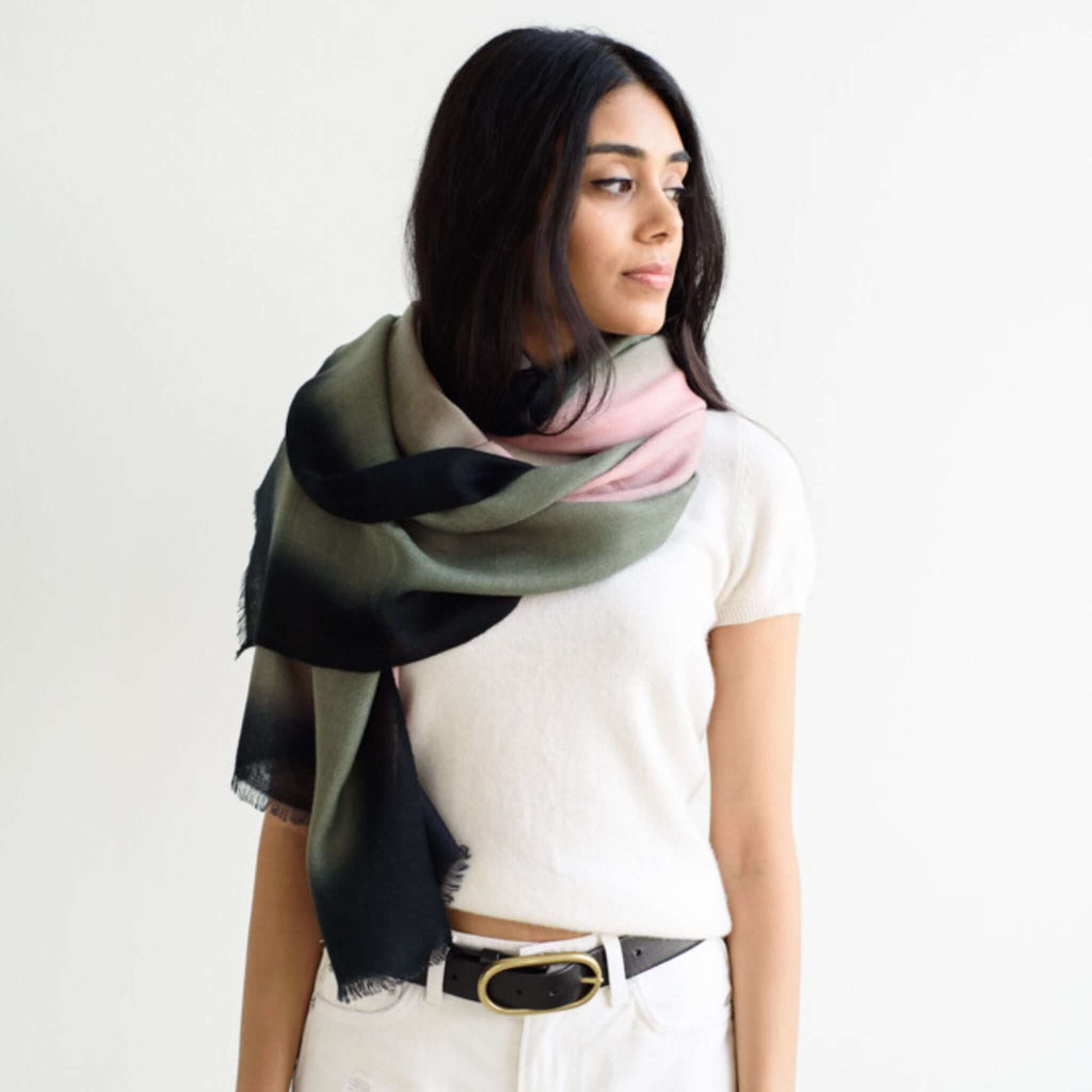 Iris Kiwi Cashmere Merino Handwoven Scarf