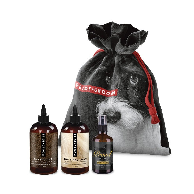 THE SMALL DELUXE DOGGY BAG — Luxury Dog Grooming Kit with 12oz Coat-Specific Shampoo, Conditioner & Signature Scent