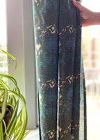 Curtain Panel, Boho Block Print Cotton Drape - Meadow Green