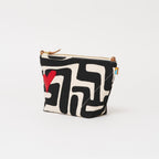 XLarge Convertible Pouch - Black Kuba with Beaded Red Heart with Medium Leather Strap