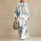 Floral Print Bamboo Linen Two-Piece Set with Wide-Leg Pants