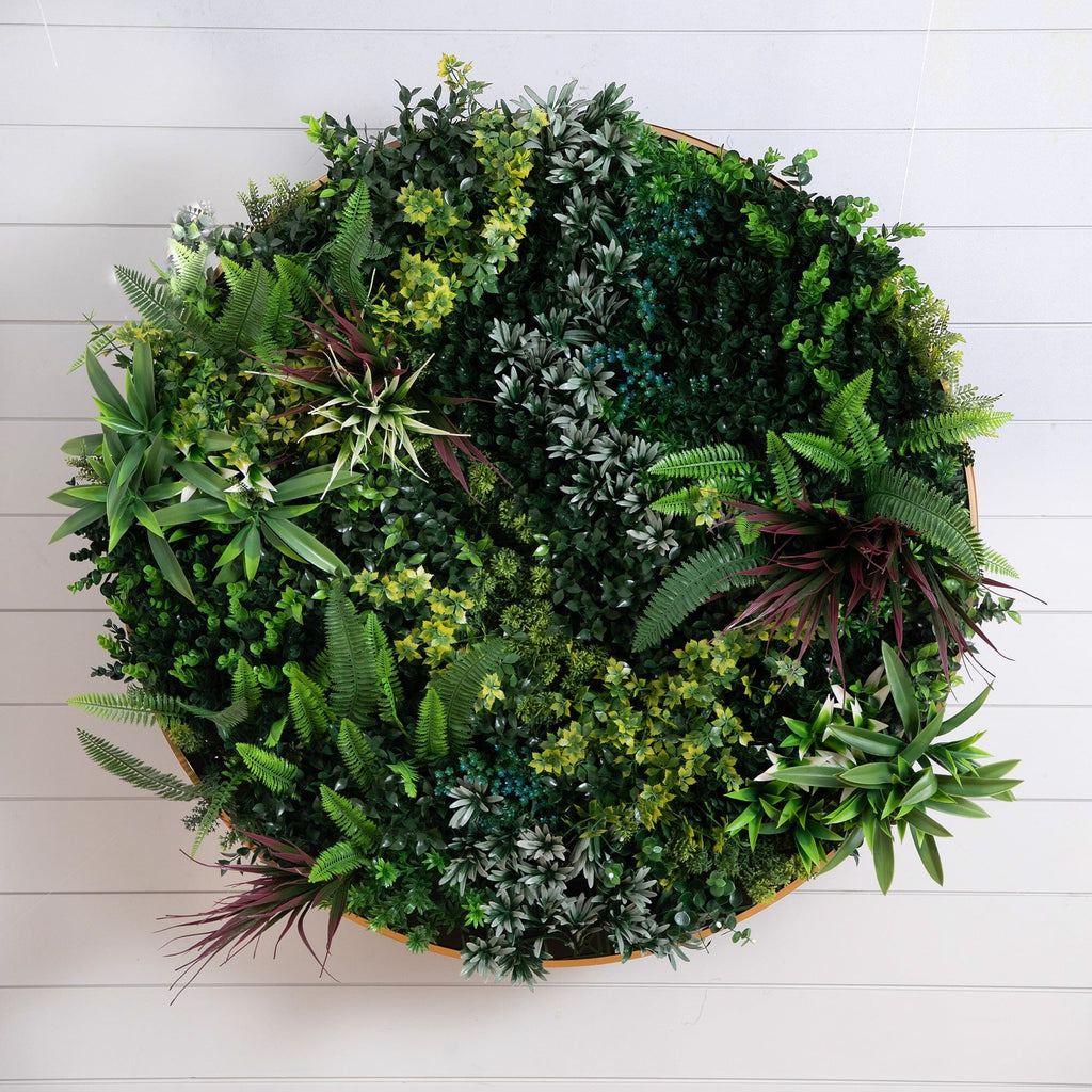 38” UV Resistant Virgin Islands Artificial Living Wall Art Panel in Gold Aluminum Frame - Che Cose Belle