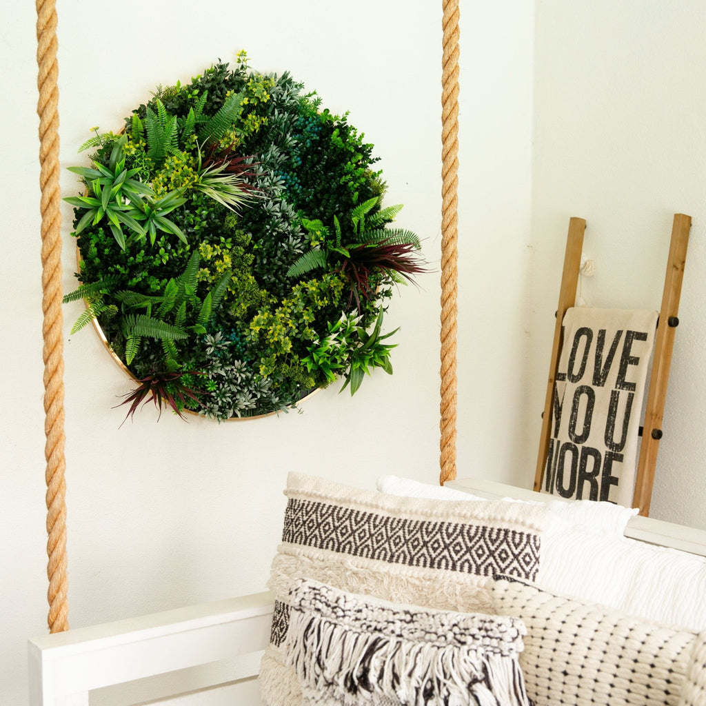 38” UV Resistant Virgin Islands Artificial Living Wall Art Panel in Gold Aluminum Frame - Che Cose Belle