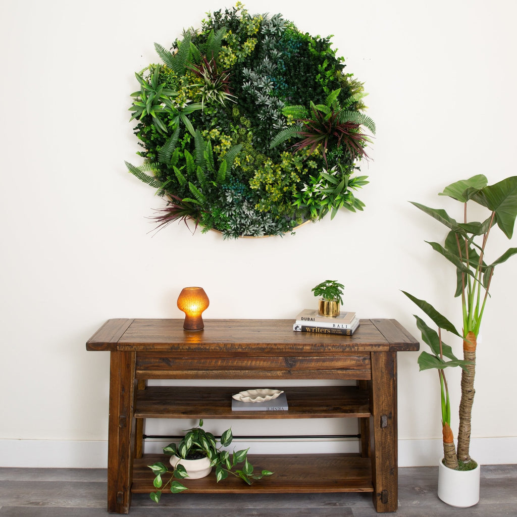 38” UV Resistant Virgin Islands Artificial Living Wall Art Panel in Gold Aluminum Frame - Che Cose Belle