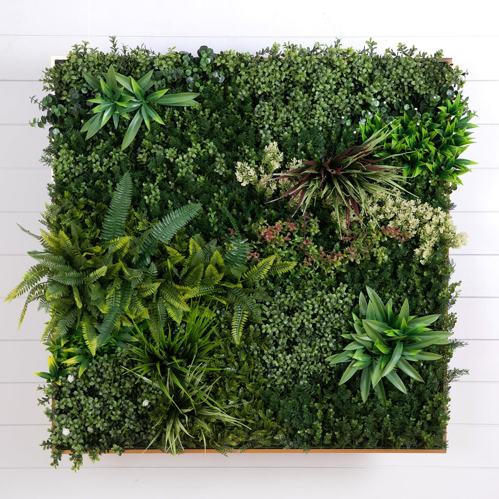 38” x 38” UV Resistant Madagascar Forest Artificial Living Wall Art Panel in Gold Aluminum - Che Cose Belle