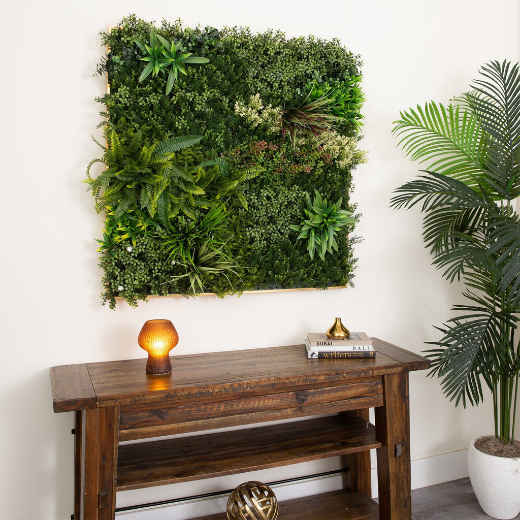 38” x 38” UV Resistant Madagascar Forest Artificial Living Wall Art Panel in Gold Aluminum - Che Cose Belle