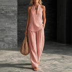 Women's Striped Sleeveless Top & Wide-Leg Pants Two-Piece Set