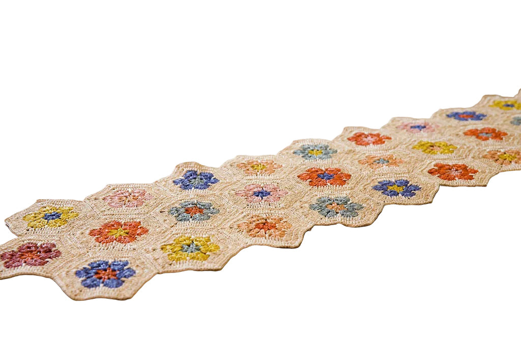 Flower Table Runner, Multicolor Raffia Tabletop