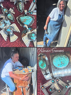 Kimari Somers Hand Stamped Sterling Silver Star Horseshoe Pendant with Brass Accents & Royston Turquoise
