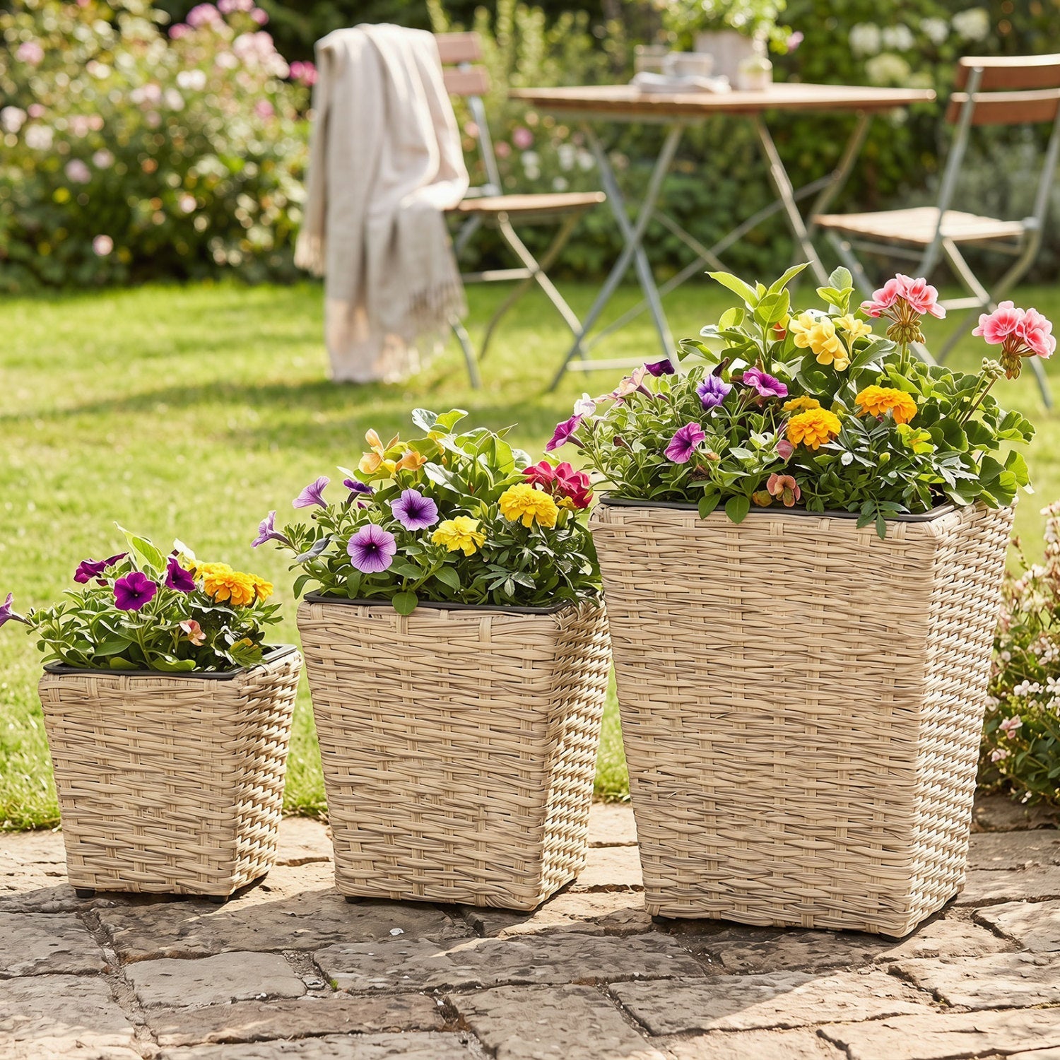 Rattan Planter Box Set - 3 Piece with Removable Liners