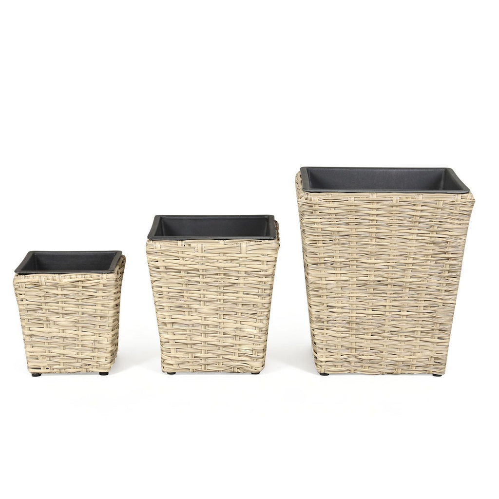 Rattan Planter Box Set - 3 Piece with Removable Liners