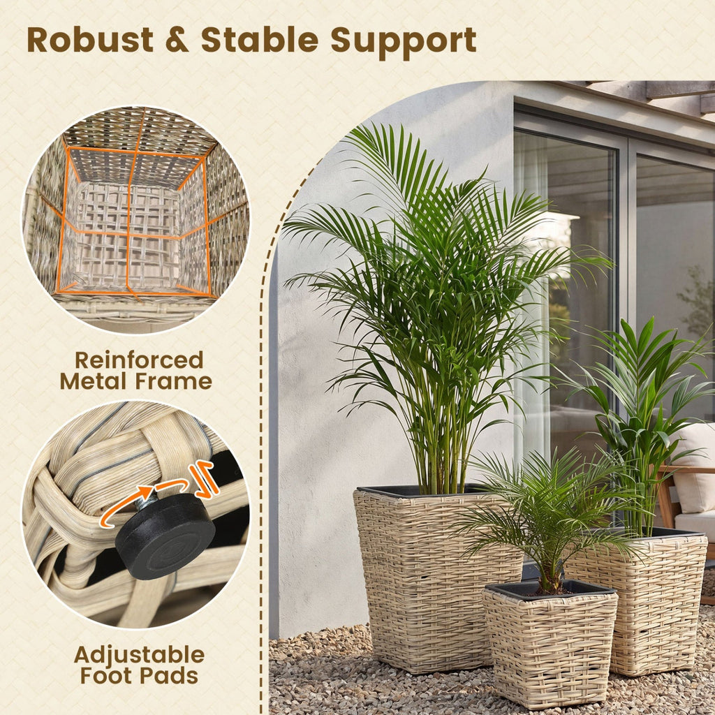 Rattan Planter Box Set - 3 Piece with Removable Liners