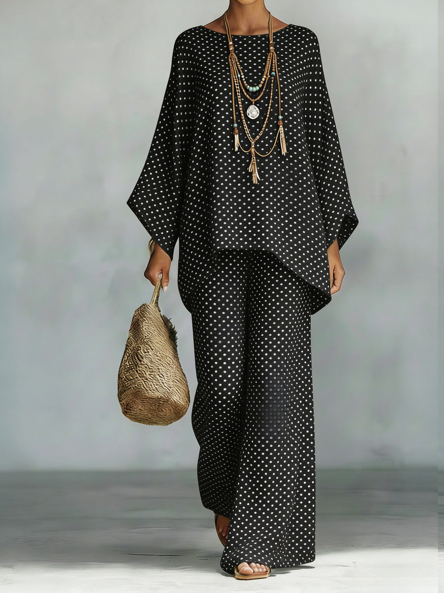 Floral Print Bamboo Linen Two-Piece Set with Wide-Leg Pants